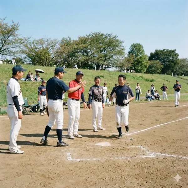 社員同士で草野球