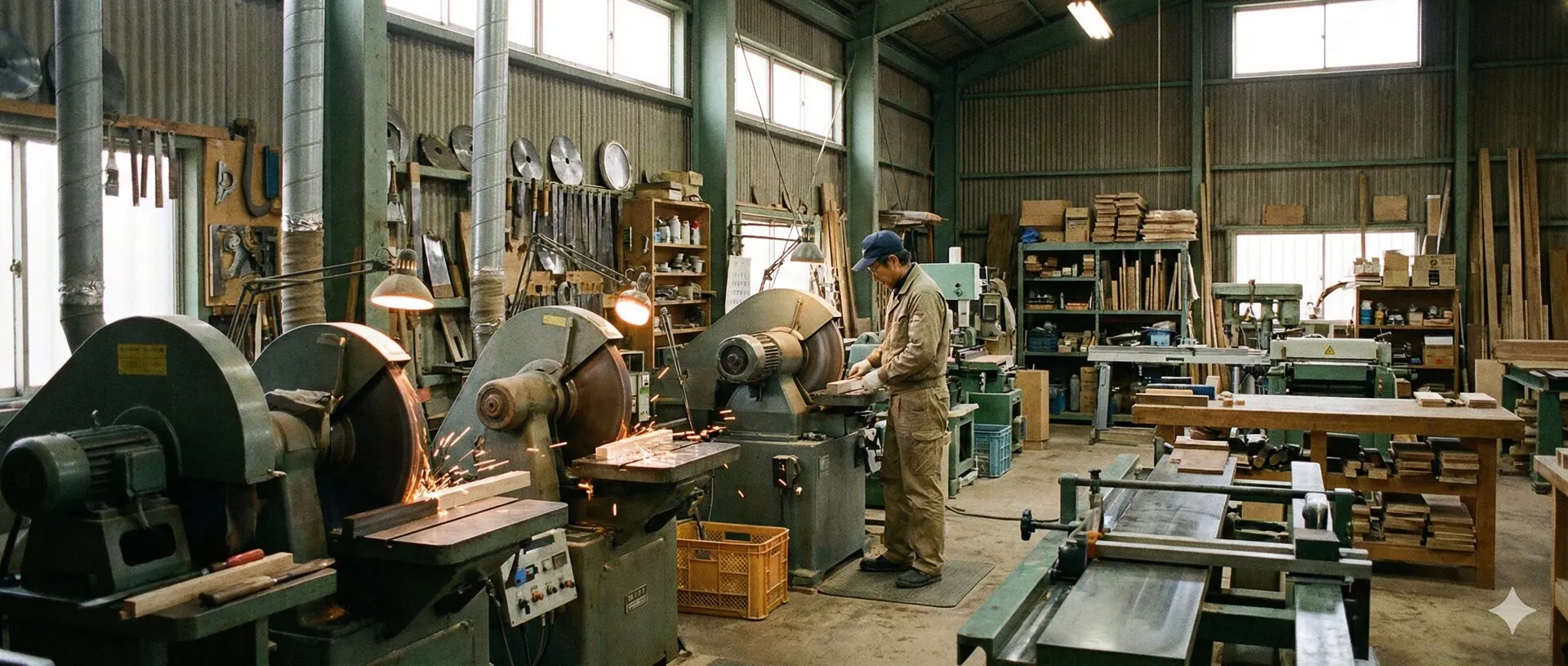 木工機械・刃物研磨の作業風景